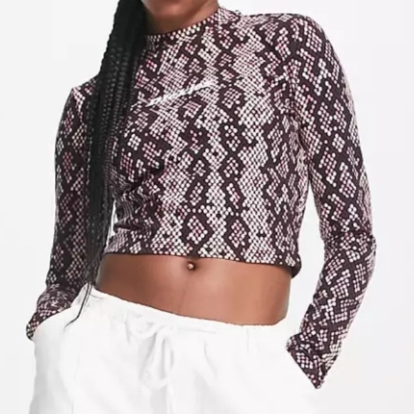 Dickies Camden Long Sleeve Crop Top Size Medium Pink Brown Snake Print New NWT - Picture 11 of 11
